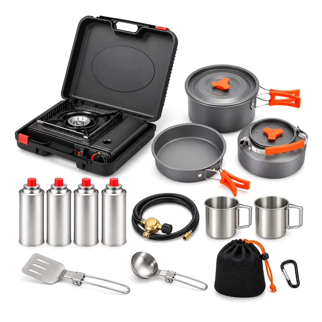 Brasero B3 portable gas stove in a case, with cookware and cartridges